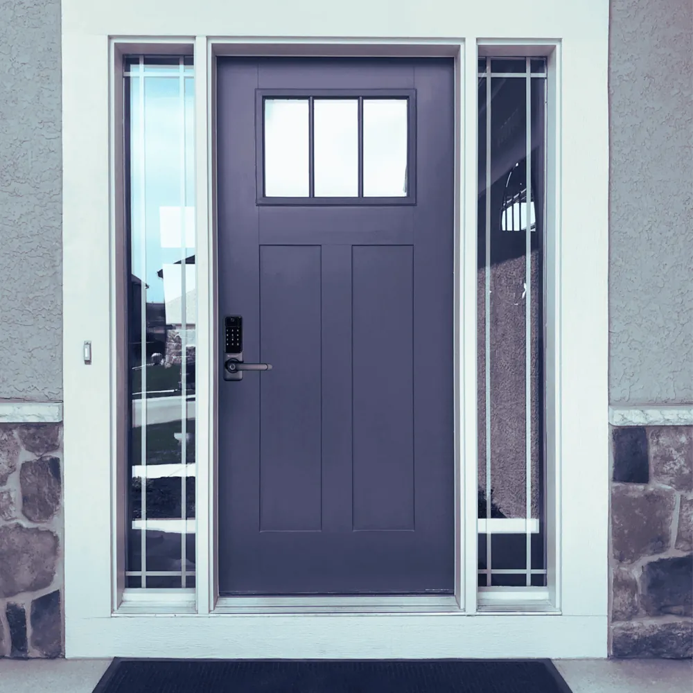 A rental's front door with a keypad lock